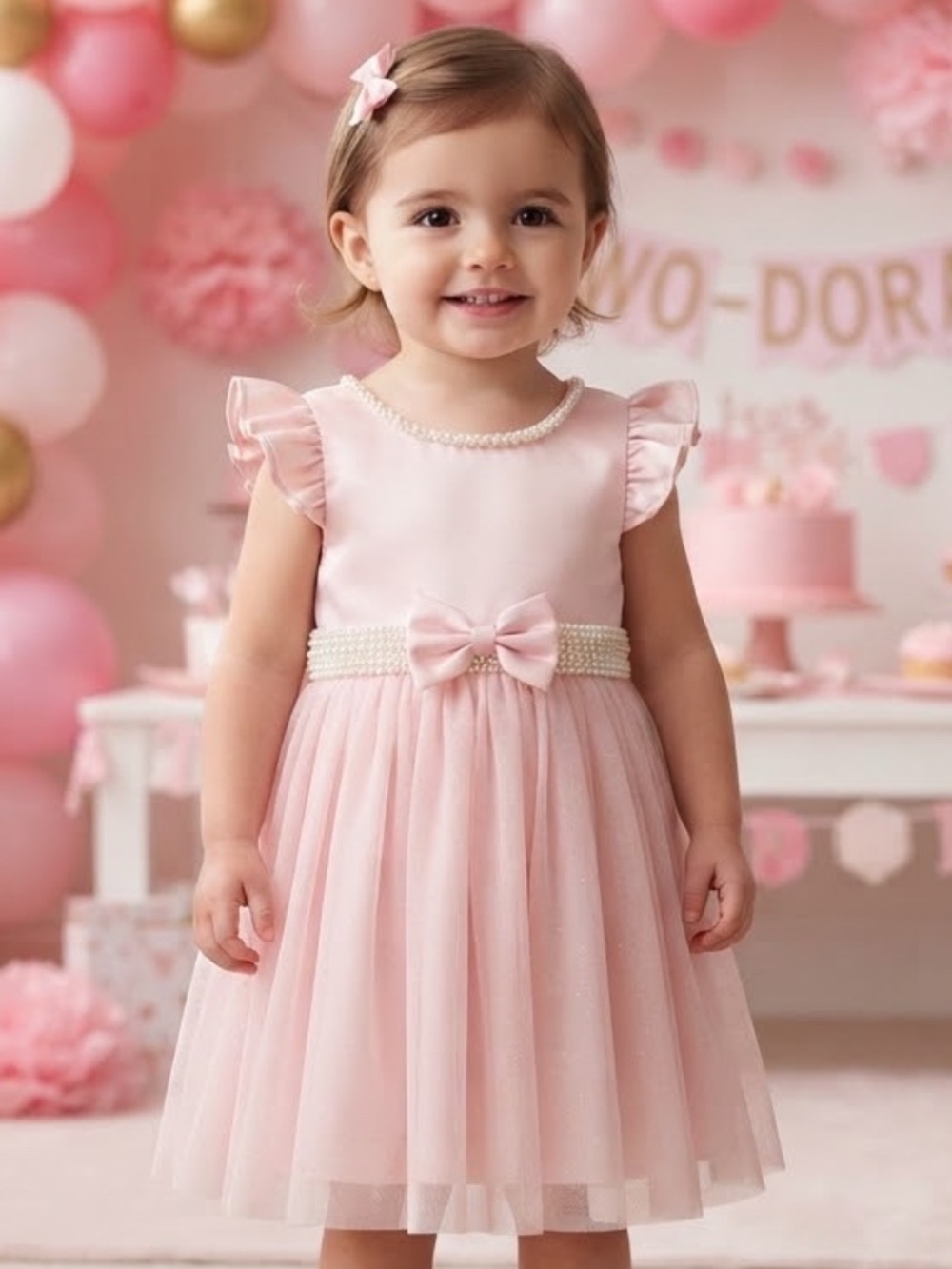gorgeous Couture Princess toddler girls elegant pearl & bling formal pink dress